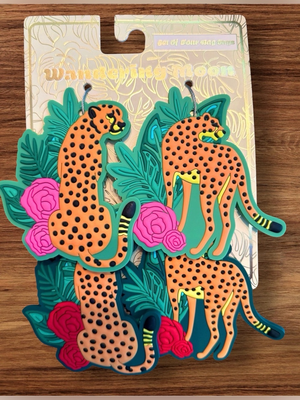 NWT Wandering Moon Silicone Jungle Cat Luggage Tags - Set of 4